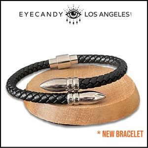 NEW Eye Candy, Titanium & Leather Bracelet. Magnetic Closure.